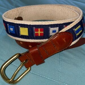 Leather Man Ltd Nautical Flags Belt Navy Canvas & Leather Essex CT Men's Size 28